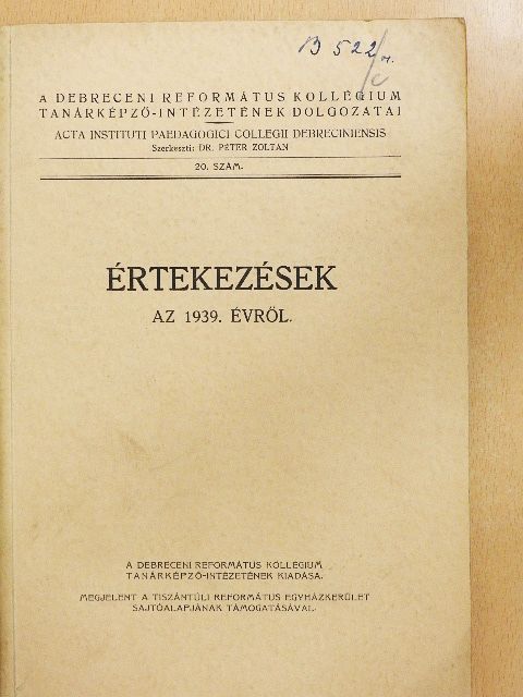 Bolla József - Értekezések az 1939. évről [antikvár]