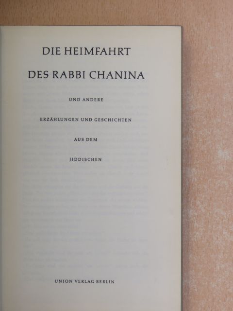 Chajim Bloch - Die Heimfahrt des Rabbi Chanina [antikvár]