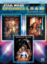 WIILLIAMS, JOHN - STAR WARS EPISODES I, II & III. INSTR.SOLOS; CELLO (REMOVABLE PART), PIANO ACC. LEVEL 2-3, CD INCL.
