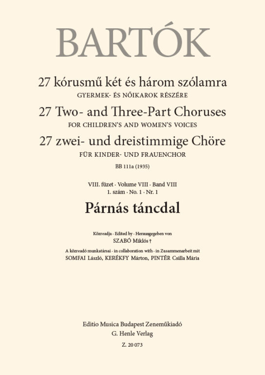 Bartók Béla - 27 KÓRUSMŰ KÉT ÉS HÁROM SZÓLAMRA - VIII. FÜZET 1. SZÁM - PÁRNÁS TÁNCDAL