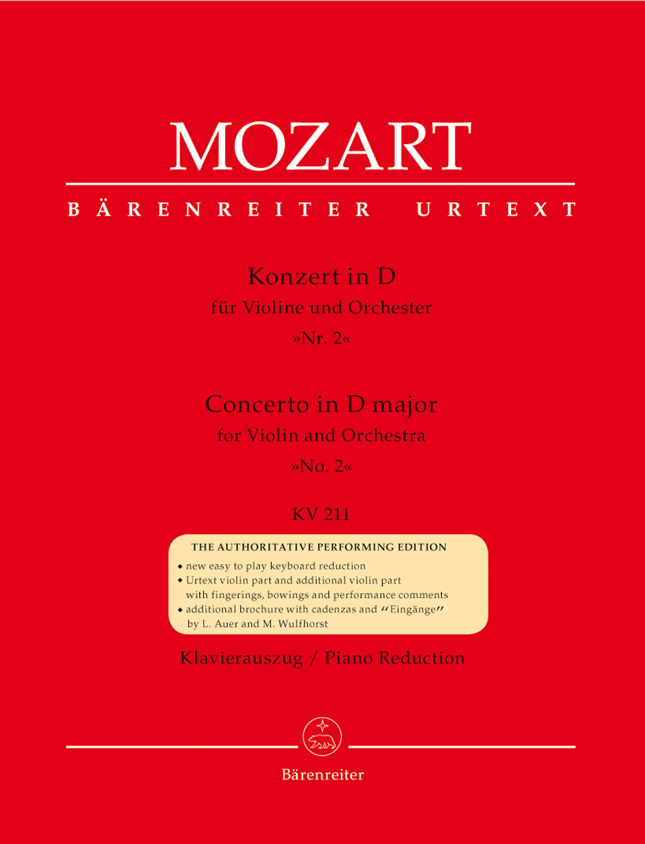 MOZART, W,A, - KONZERT IN D FÜR VIOLINE UND ORCHESTER NR.2 KV 211 KLAVIERAUSZUG URTEXT