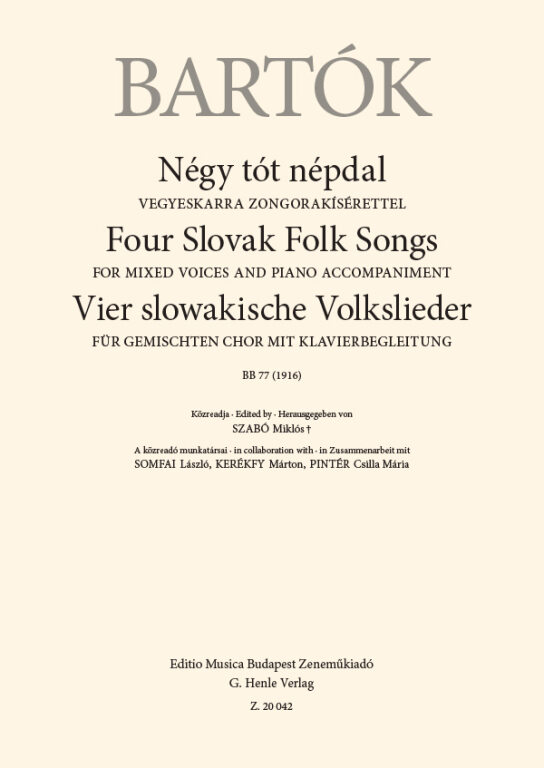 Bartók Béla - NÉGY TÓT NÉPDAL - VEGYESKARRA ZONGORAKÍSÉRETTEL
