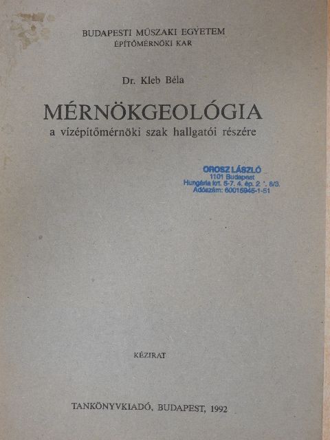 Dr. Kleb Béla - Mérnökgeológia [antikvár]