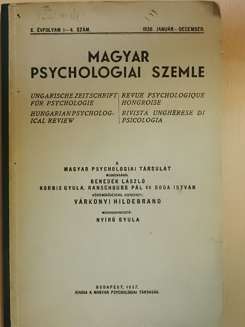 Baranyai Erzsébet - Magyar Psychologiai Szemle 1938. január-december [antikvár]