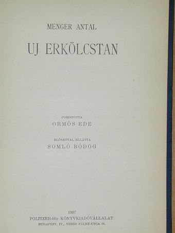 Menger Antal - Uj erkölcstan [antikvár]