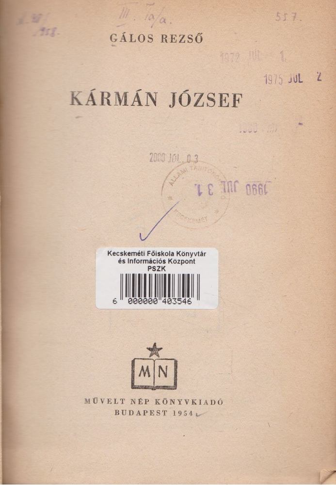 Gálos Rezső - Kármán József [antikvár]