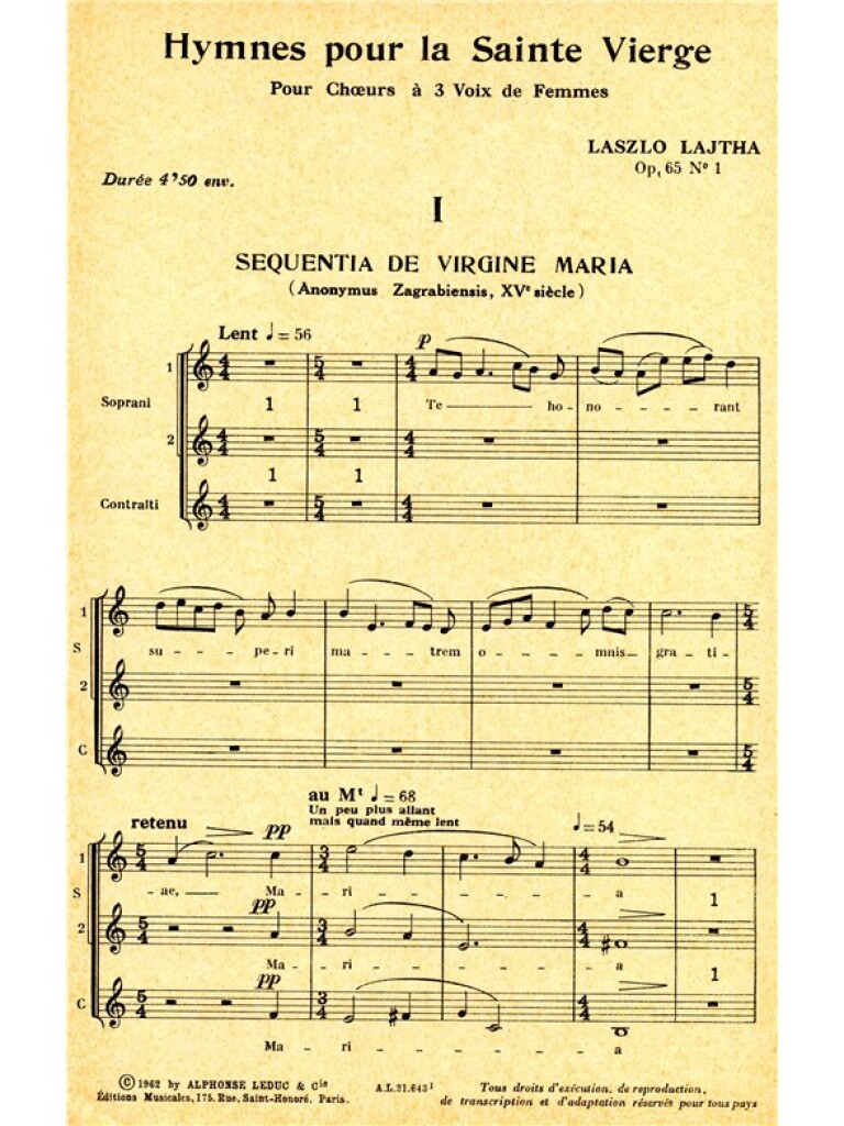 Lajtha László - SEQUENTIA DE VIRGINE MARIA POUR CHOEURS A 3 VOIX DE FEMMES