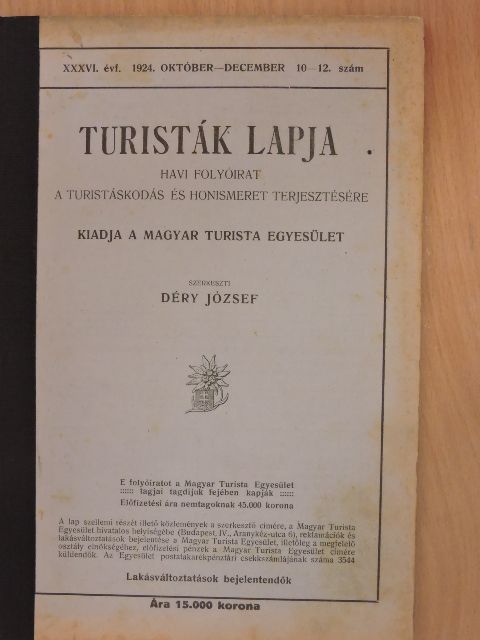 Alberkovics József - Turisták lapja 1924. október-december [antikvár]