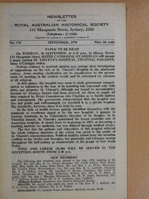 M. Arurosseau - Newsletter of the Royal Australian Historical Society September 1978. [antikvár]
