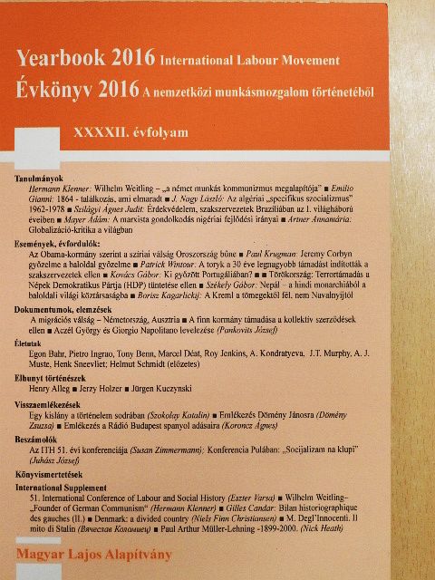 Artner Annamária - A nemzetközi munkásmozgalom történetéből 2016 [antikvár]
