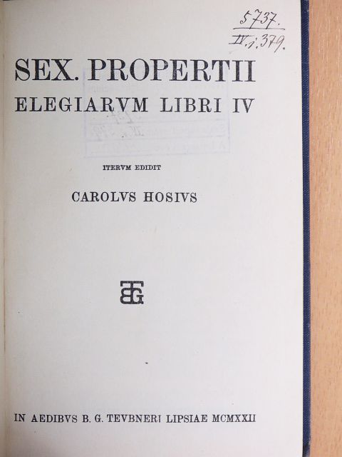 Propertius - Sex. Propertii Elegiarum Libri IV. [antikvár]