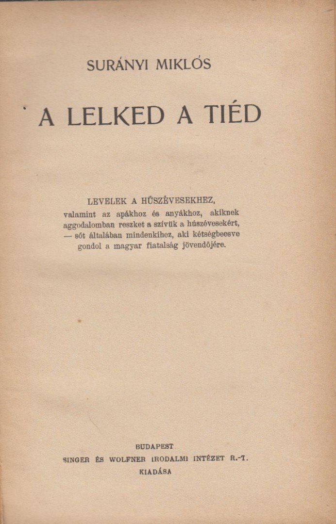 SURÁNYI MIKLÓS - A lelked a tiéd [antikvár]