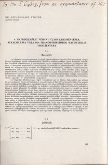 Dr. Lovass-Nagy Viktor - A mátrix-elmélet néhány újabb eredményének alkalmazása villamos transzformátorok matematikai vizsgálatára (dedikált) [antikvár]