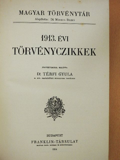 1913. évi törvényczikkek [antikvár]