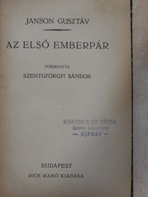 Janson Gusztáv - Az első emberpár [antikvár]