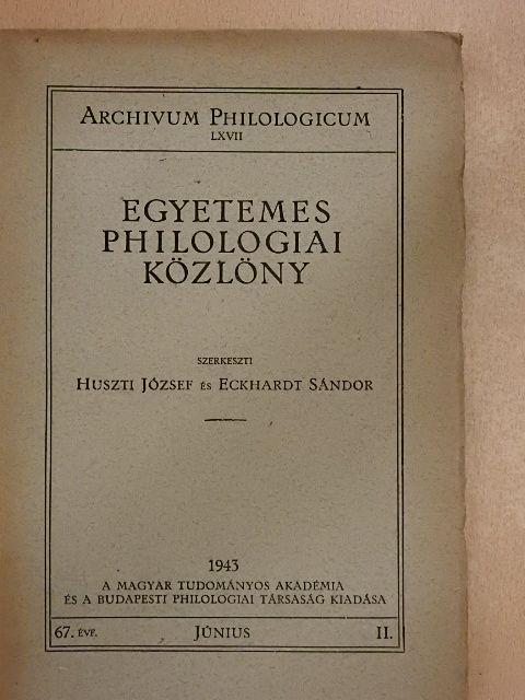 Gábriel Asztrik - Egyetemes Philologiai Közlöny 1943. június [antikvár]