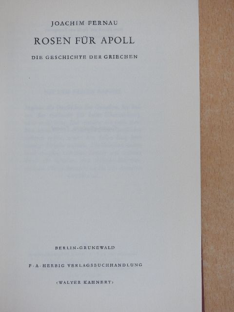 Joachim Fernau - Rosen für Apoll [antikvár]