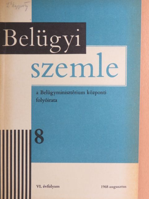 Andrej Koszokovszky - Belügyi Szemle 1968. augusztus [antikvár]