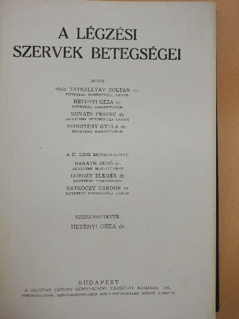 Dr. Baráth Jenő - A légzési szervek betegségei [antikvár]