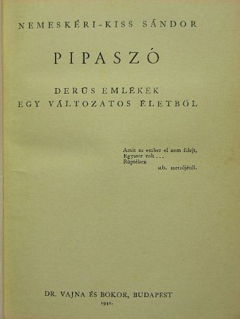 Nemeskéri-Kiss Sándor - Pipaszó [antikvár]