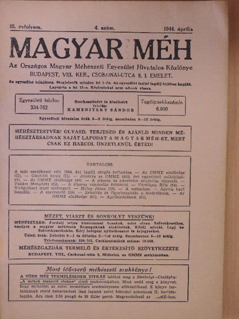 Takács Menyhért - Magyar Méh 1944. április [antikvár]