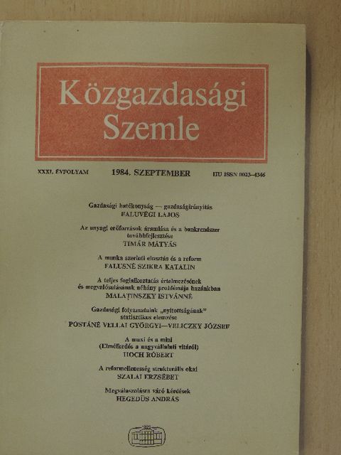 Botos Katalin - Közgazdasági Szemle 1984. szeptember [antikvár]