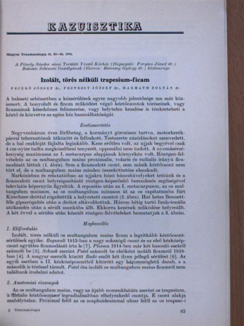 Dr. Feczkó József - Izolált, törés nélküli trapesium-ficam [antikvár]