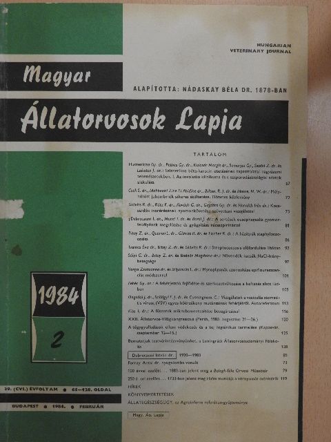 Dr. Bodnár Magdolna - Magyar Állatorvosok Lapja 1984. február [antikvár]