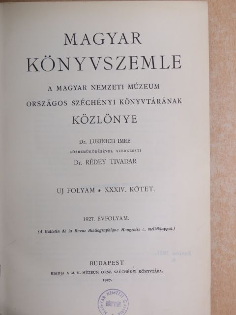 Balogh Jolán - Magyar Könyvszemle 1927. január-december [antikvár]