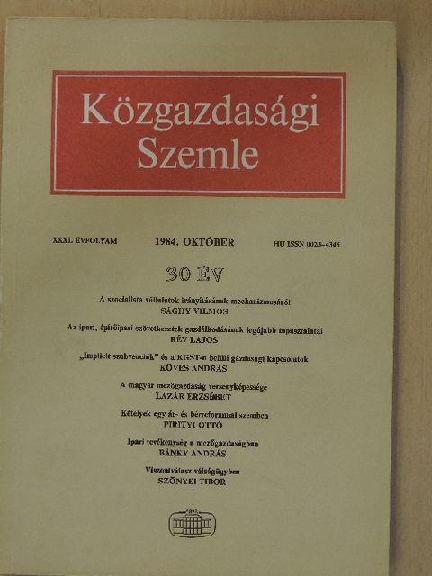 Bánky András - Közgazdasági Szemle 1984. október [antikvár]