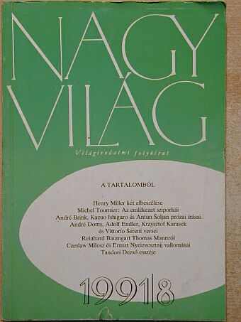 Adolf Endler - Nagyvilág 1991. augusztus [antikvár]