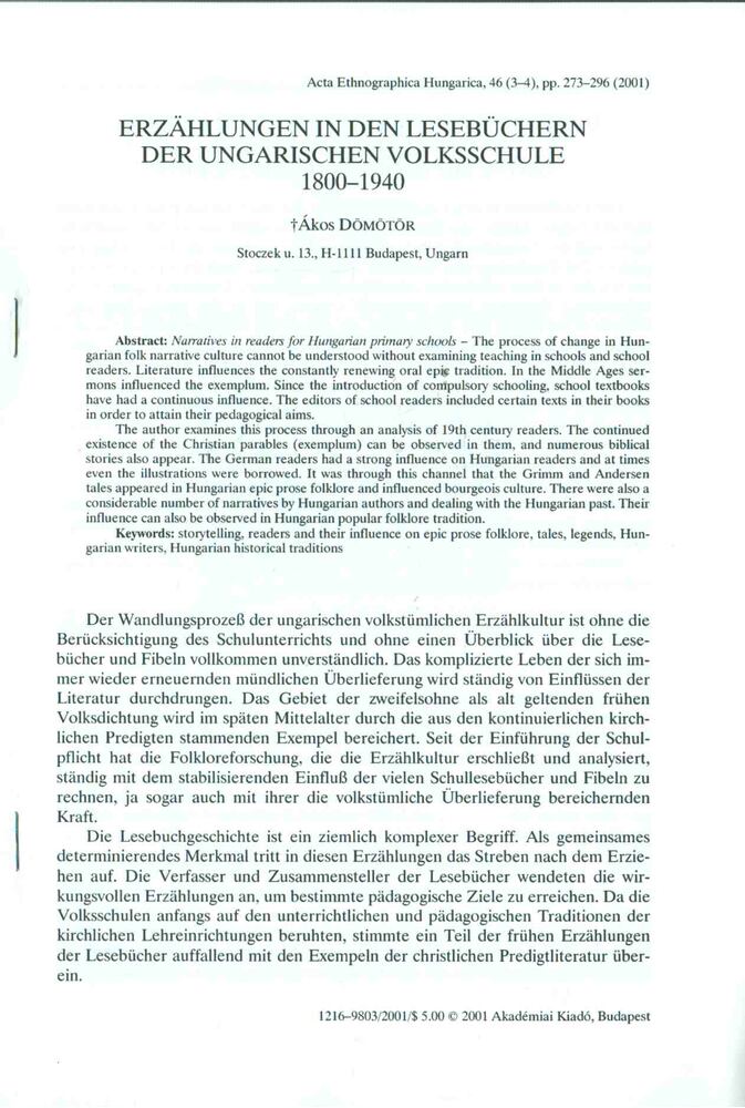 Dömötör Ákos - Erzählungen in den lesebüchern der ungarischen Volksschule 1800-1940 [antikvár]