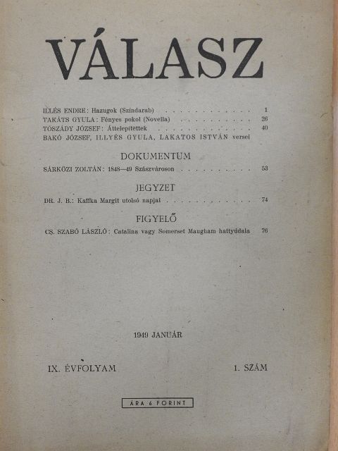 Bakó József - Válasz 1949. január [antikvár]