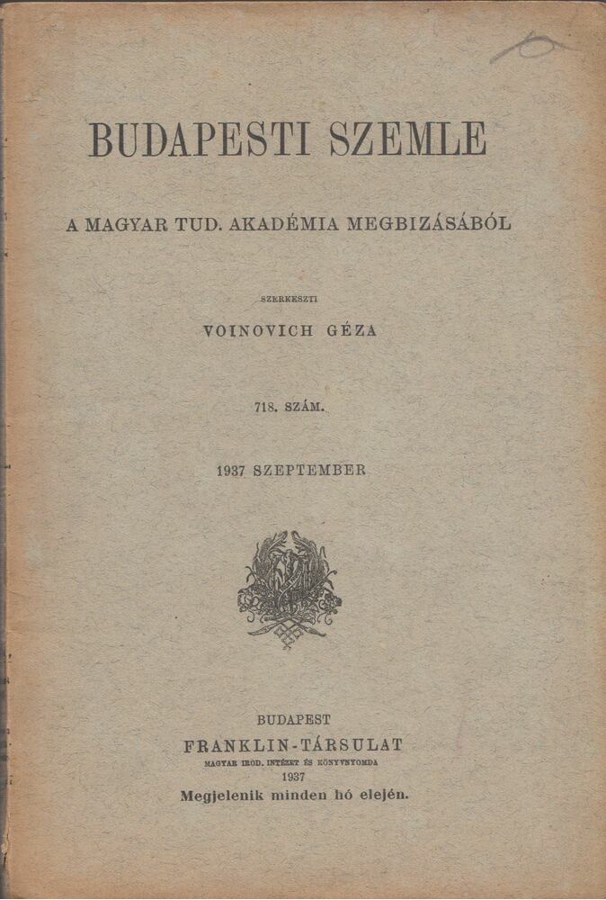 VOINOVICH GÉZA - Budapesti Szemle 1937 szeptember [antikvár]