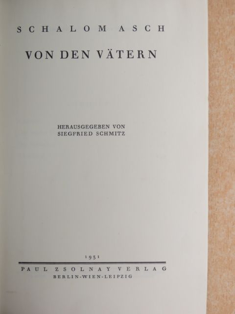 Schalom Asch - Von den Vätern [antikvár]