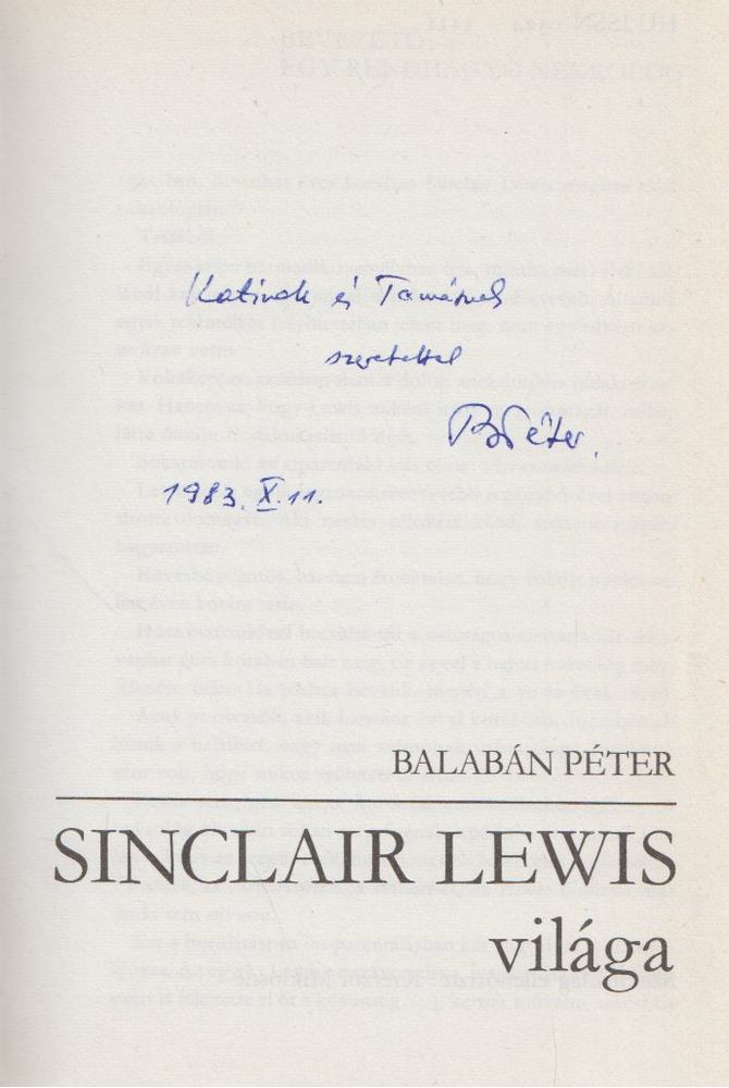 Balabán Péter - Sinclair Lewis világa (dedikált) [antikvár]
