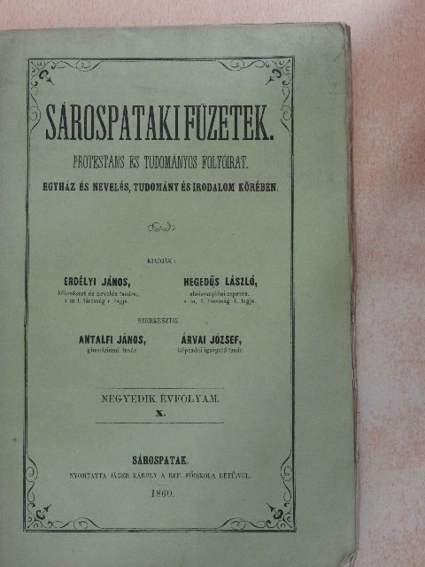 Bodon Ábrahám - Sárospataki Füzetek 1860. november 28. [antikvár]