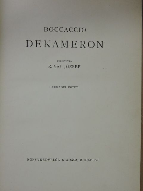 Giovanni Boccaccio - Dekameron III. (töredék) [antikvár]
