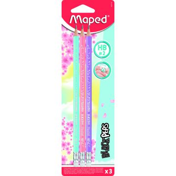 MAPED: Black Peps pasztell radírvégű háromszögletű grafitceruza készlet - HB, 3 db