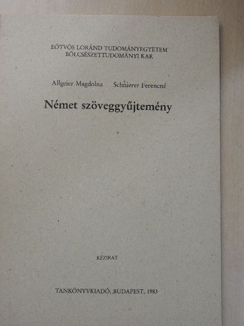 Allgeier Magdolna - Német szöveggyűjtemény [antikvár]
