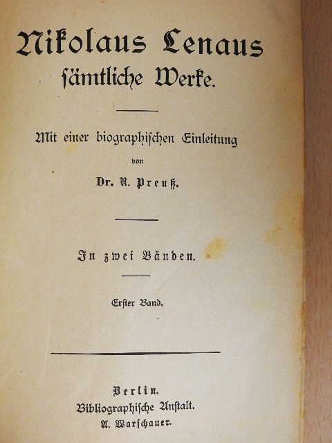 Dr. R. Preuss - Nikolaus Lenaus samtliche Werke I-II. (gótbetűs) [antikvár]