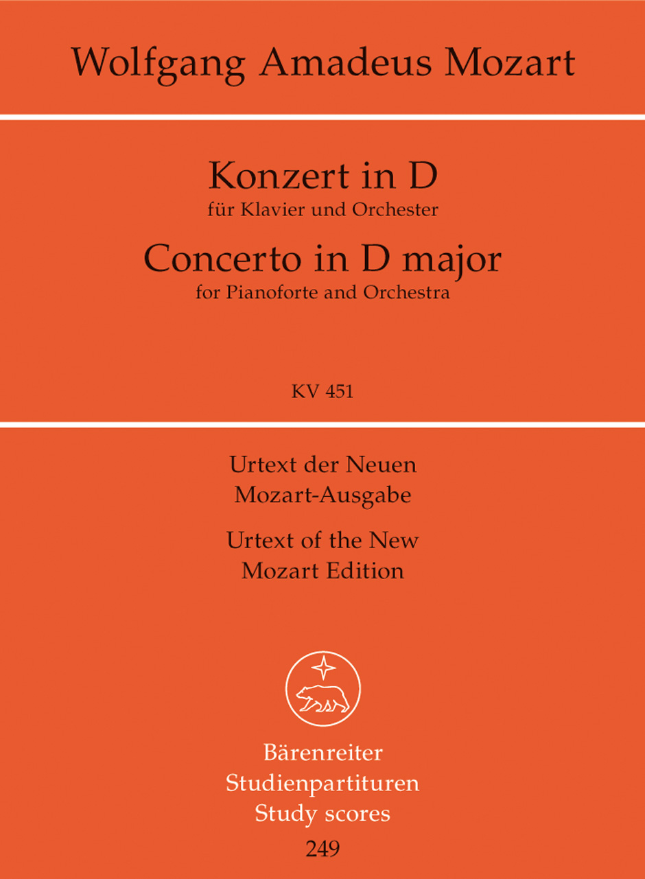 MOZART, W,A, - KONZERT IN D FÜR KLAVIER UND ORCHESTER KV 451M TASCHENPARTITUR