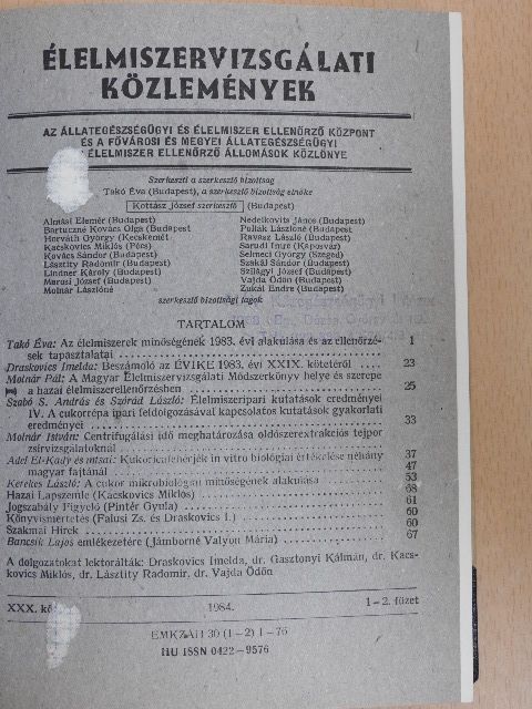 Fülöp Mihály - Élelmiszervizsgálati Közlemények 1984-1985. január-december [antikvár]