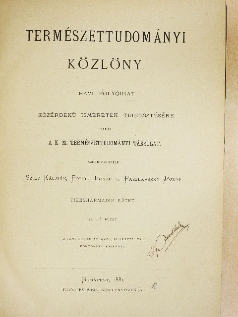 Dr. Lengyel Béla - Természettudományi Közlöny 1881. január-december [antikvár]