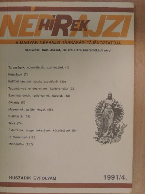 Néprajzi Hírek 1991/4. [antikvár]
