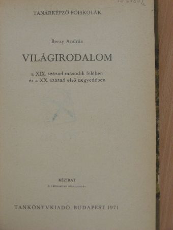 Berzy András - Világirodalom a XIX. század második felében és a XX. század első negyedében [antikvár]