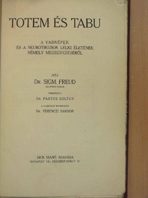 Dr. Sigmund Freud - Totem és tabu [antikvár]
