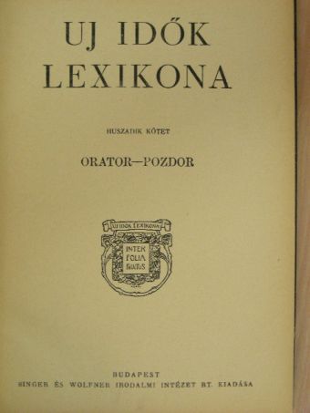 Uj Idők Lexikona 20. (töredék) [antikvár]