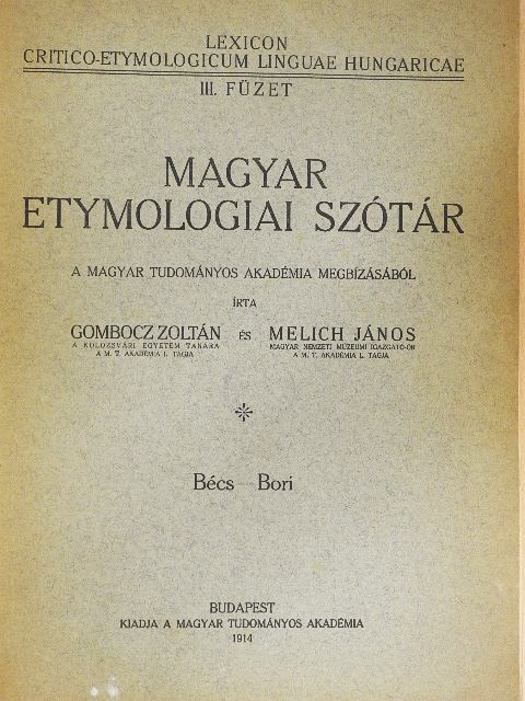 Gombocz Zoltán - Magyar etymologiai szótár III. (töredék) [antikvár]