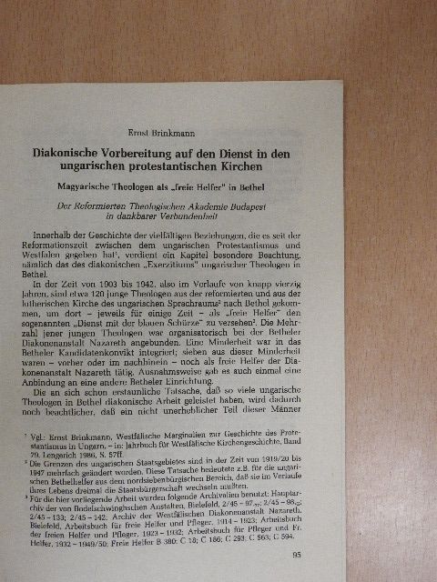 Ernst Brinkmann - Diakonische Vorbereitung auf den Dienst in den ungarischen protestantischen Kirchen [antikvár]